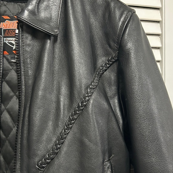 Interstate Leather brand Black Leather Motorcycle Jacket with Braiding Detail - Picture 6 of 7
